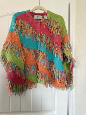 Design Options Colorful Shaggy Fringe Confetti Pastel Vintage Sweater Cardigan